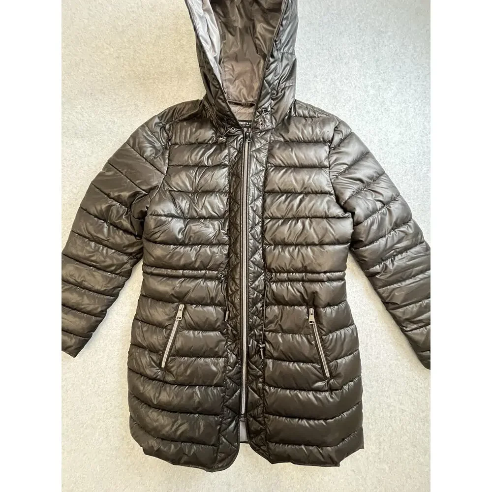Kenneth Cole New York Hooded Full Zip Mid-Length Puffer Jacket Black M